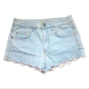 Topshop moto denim scallop hem mini shorts